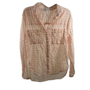 Bella Dahl NWT Semi Sheer Peach Plaid Shirt Size S